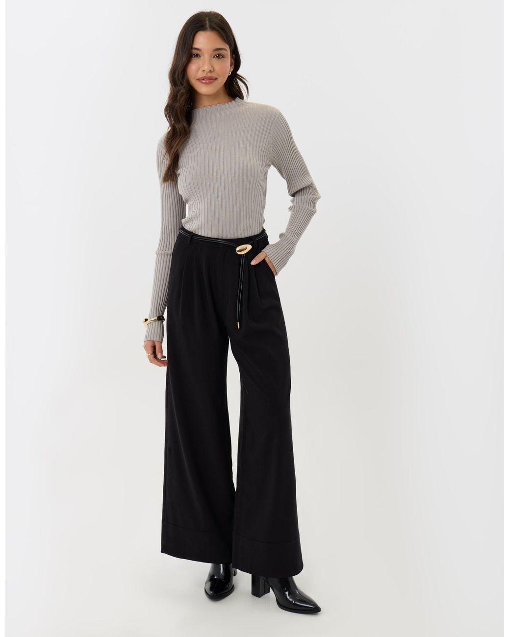 Threadbare White Pleated Wide Leg Trousers