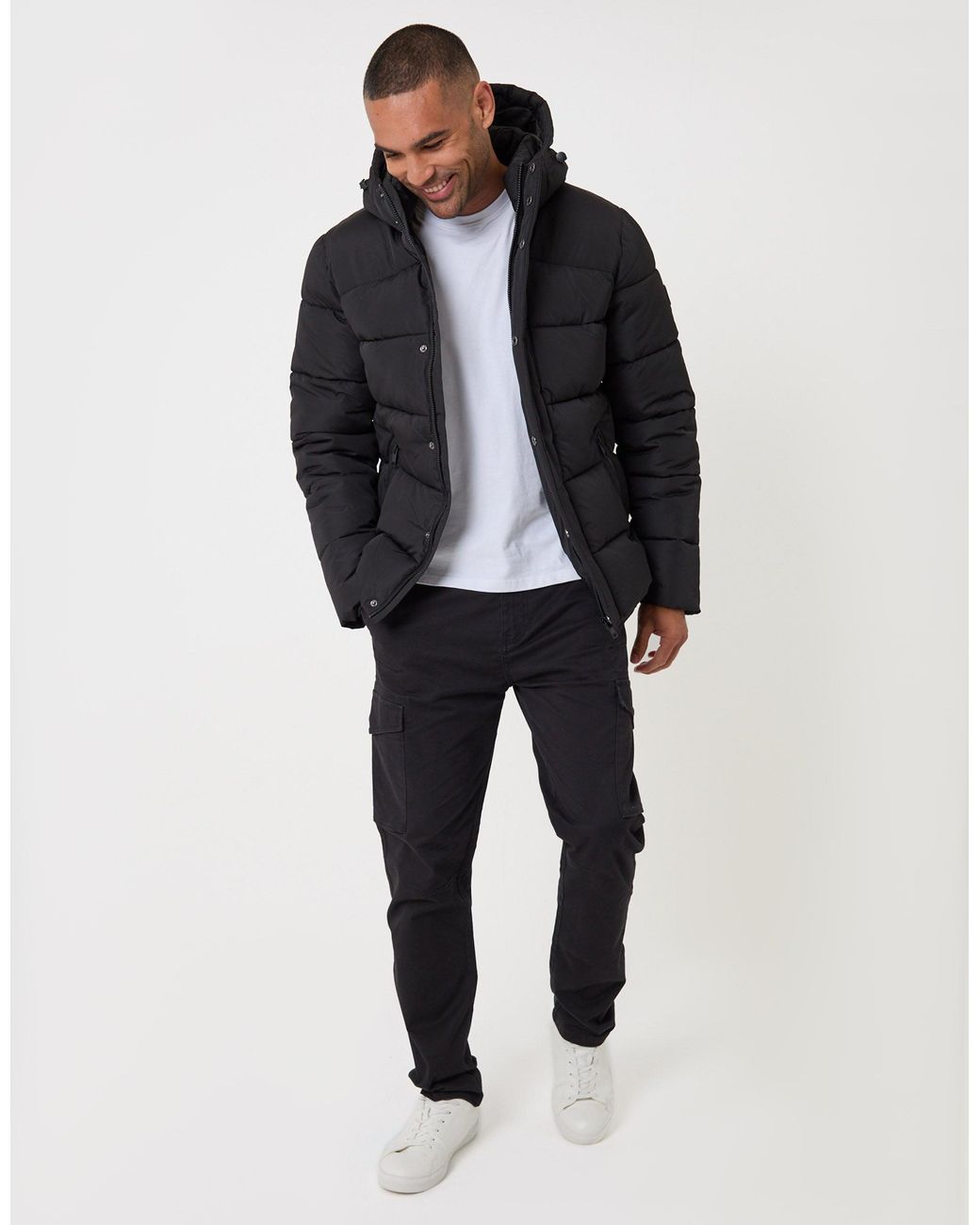 Threadbare Black The Staple Showerproof Puffer Coat for men