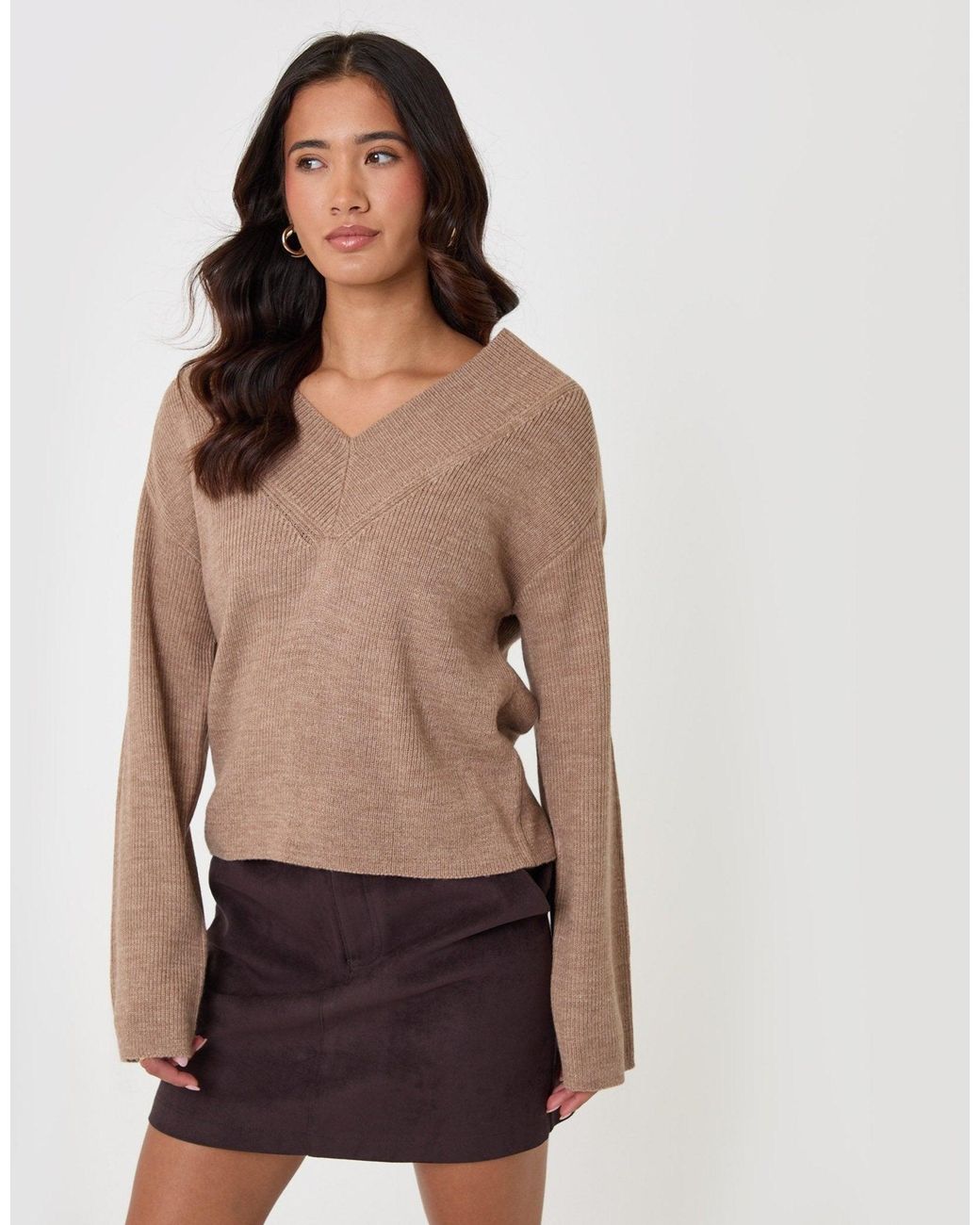 Threadbare Natural The Everyday Deep Rib V-Neck Jumper