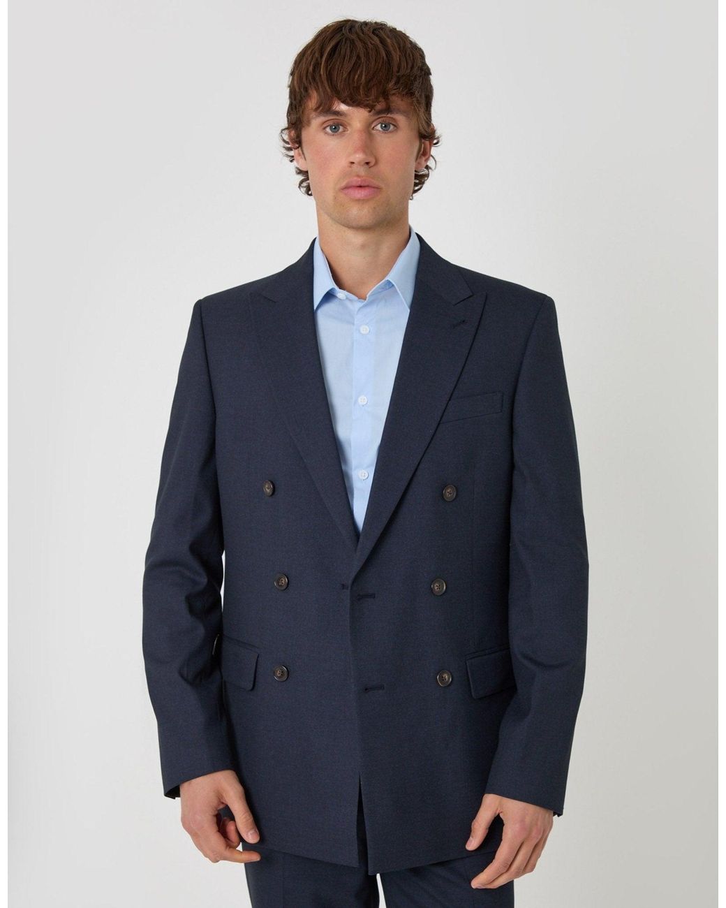 Threadbare Blue Tailored Fit Double Breasted Blazer for men