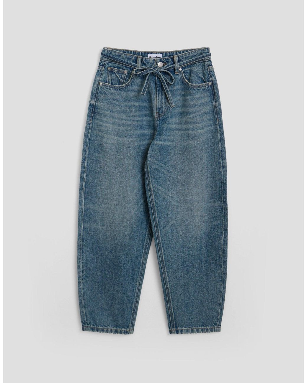 Threadbare Blue Tie Belt Barrel Leg Jeans