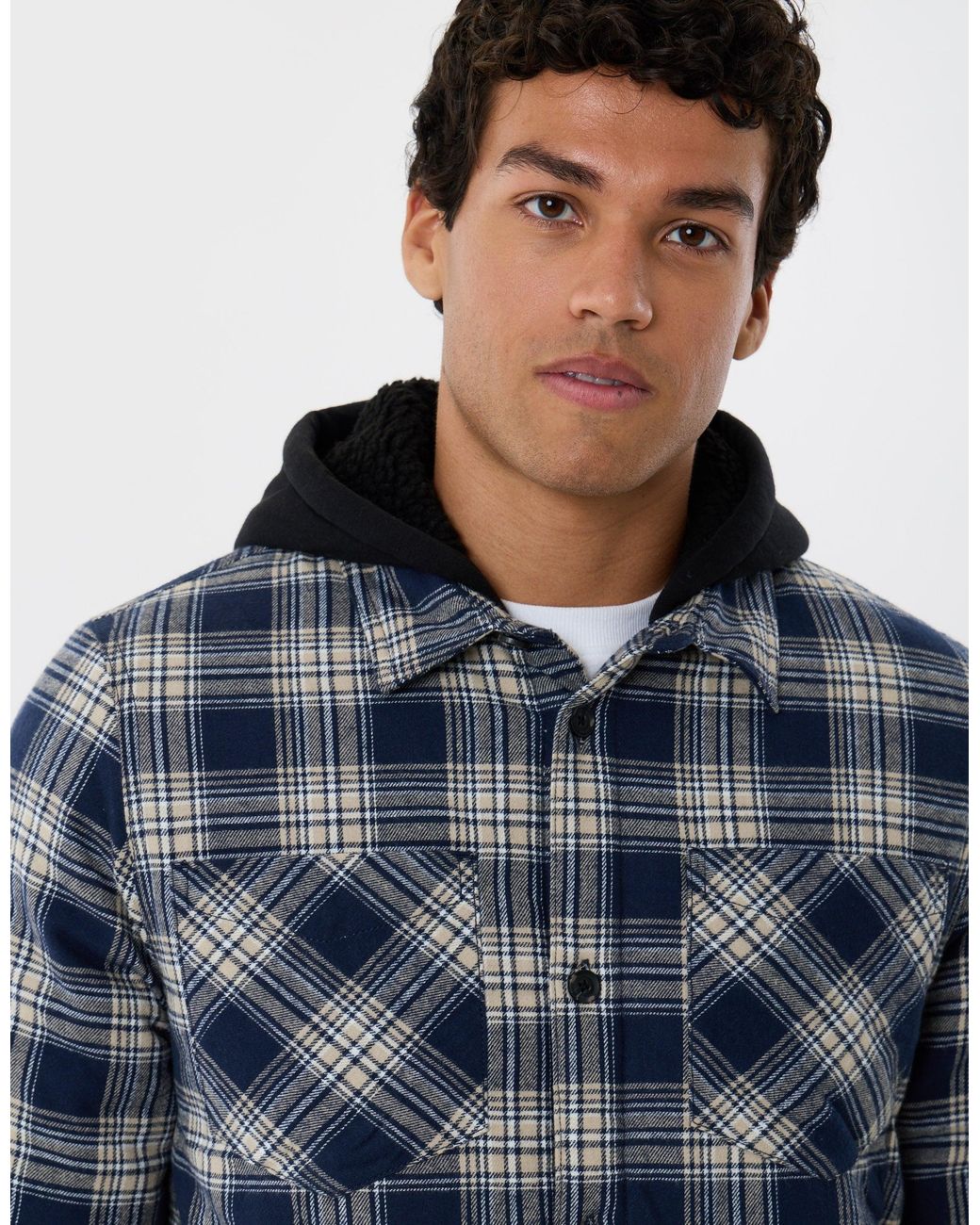 Threadbare Blue Quilted Hooded Shacket for men