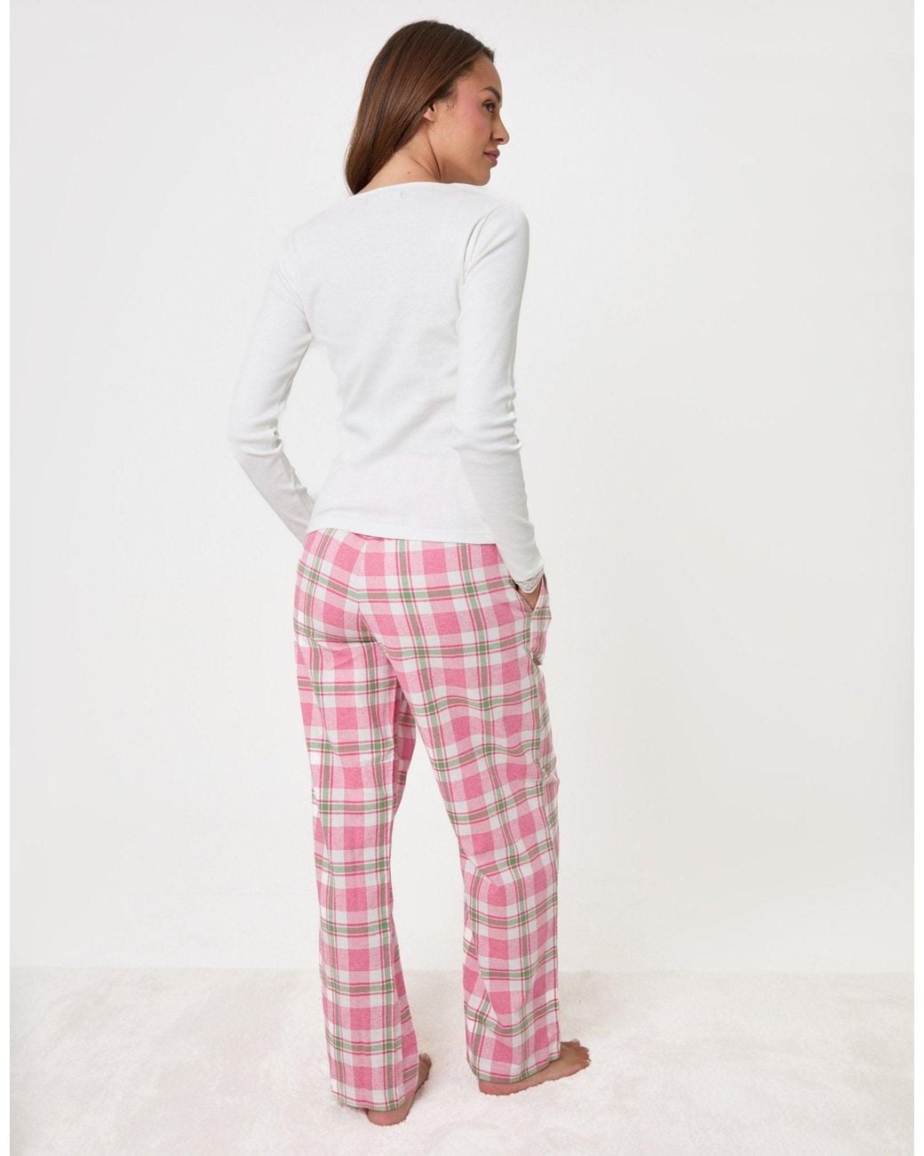 Threadbare White Cotton Top & Flannel Trousers Pyjama Set