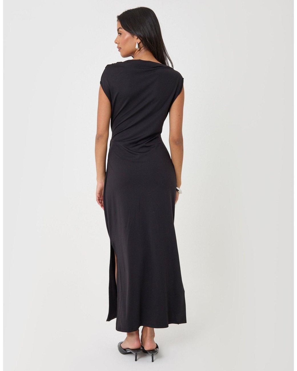 Threadbare Blue Twist Detail Slash Neck Maxi Dress