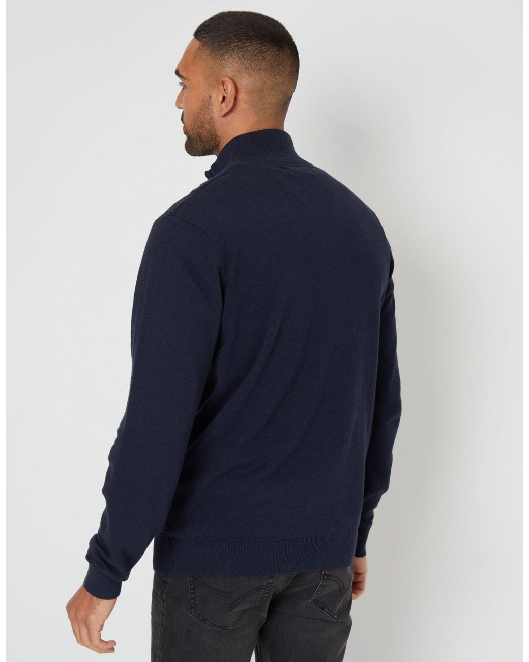 Threadbare Blue Mini Cable Knit Quarter Zip Jumper for men