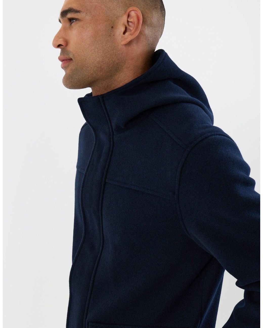 Threadbare Blue Faux Wool Hooded Jacket for men
