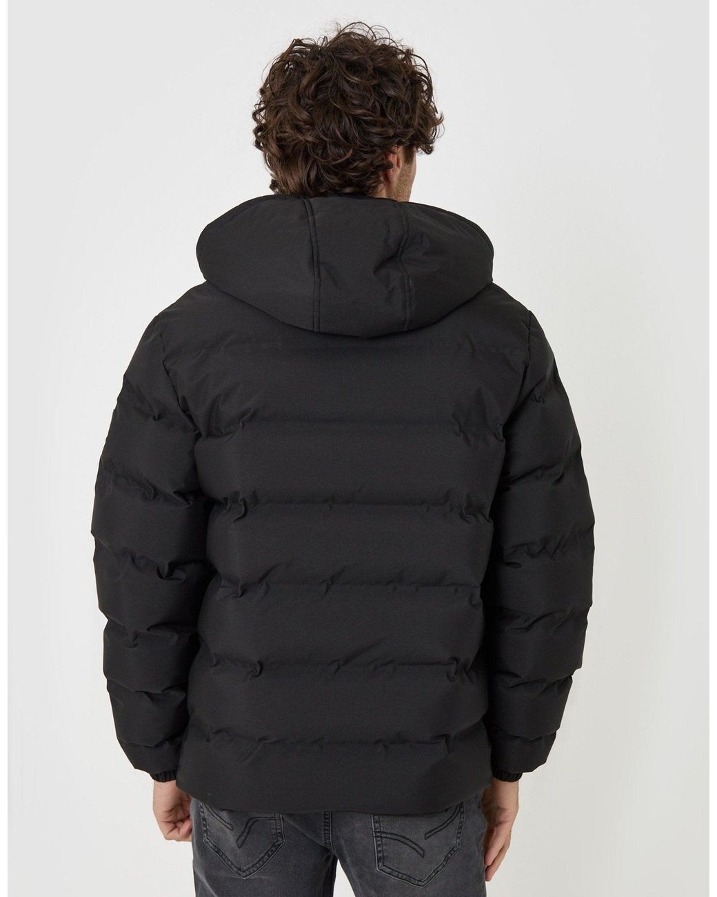 Threadbare Black Wadded Hooded Jacket for men