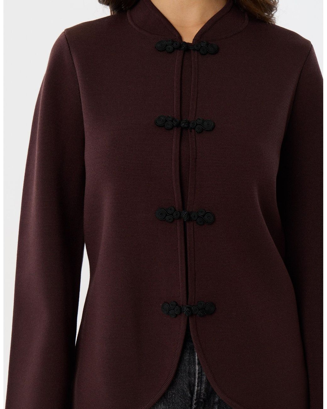 Threadbare Brown Curved Hem Mandarin Style Cardigan