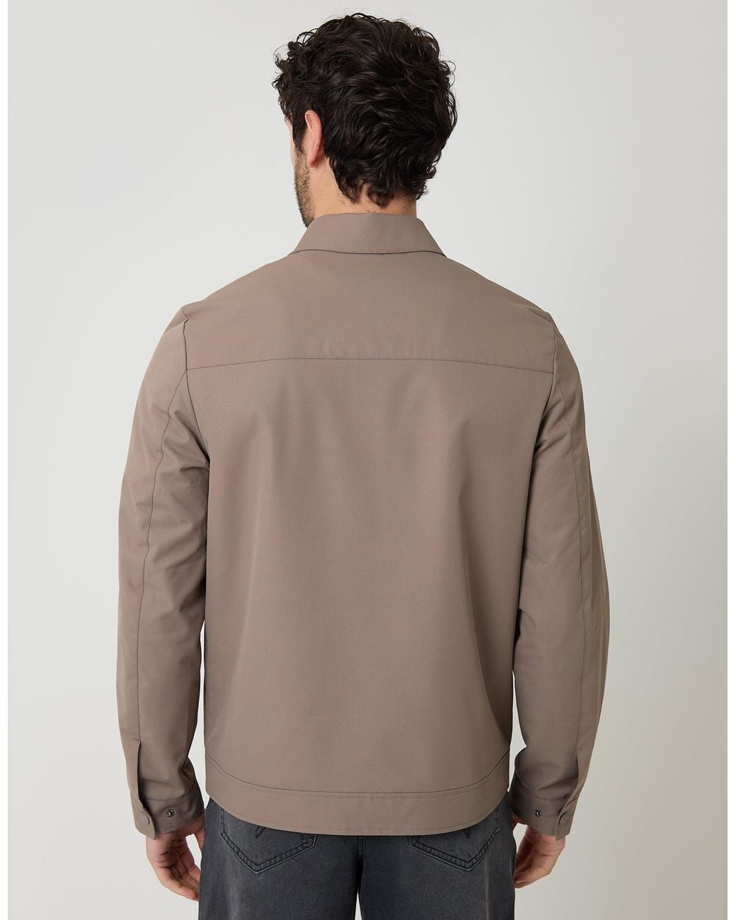 Threadbare Natural Showerproof Lightweight Collared Zip Through Jacket for men