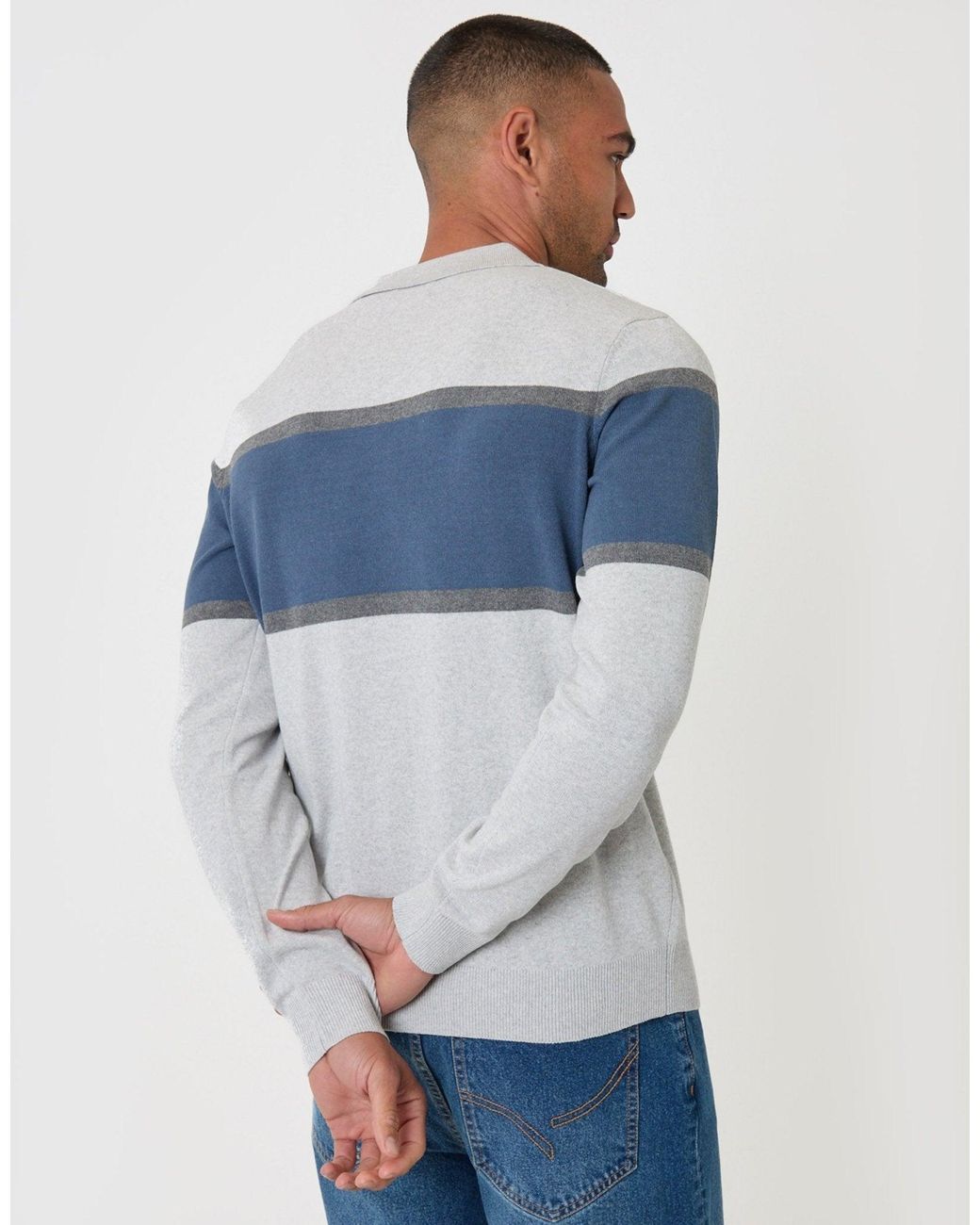 Threadbare Blue Boxy Fit Cotton Rich Rugby Polo for men