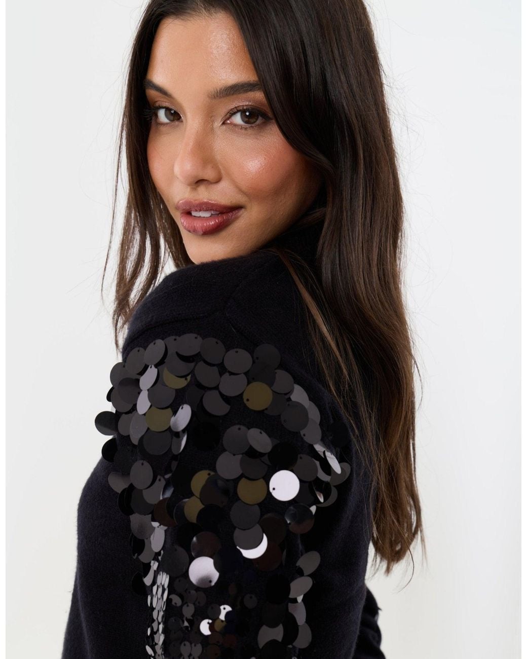 Threadbare Black Funnel Neck Jumper With Sequin Sleeves