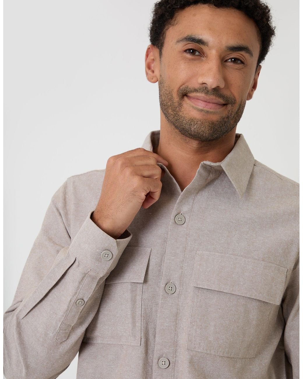 Threadbare Gray Linen Blend Lightweight Shacket for men