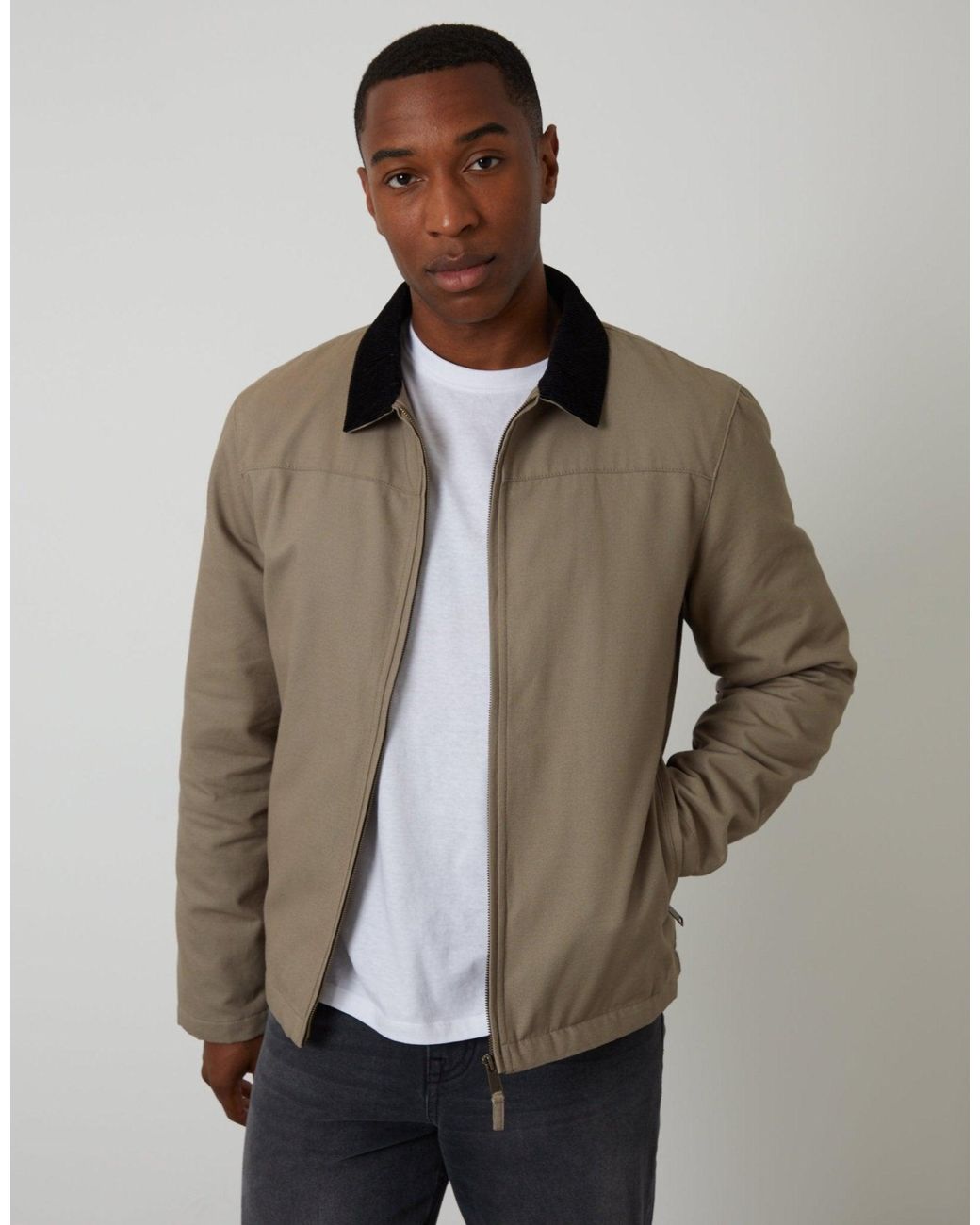 Threadbare Brown Zip-Through Lightweight Jacket With Quilting for men