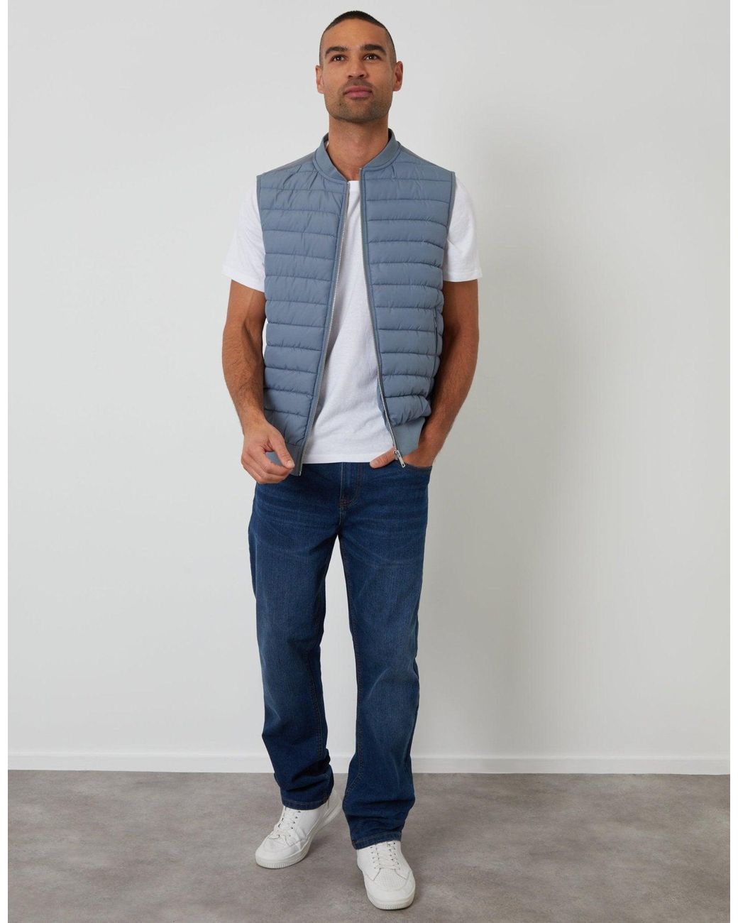 Threadbare Blue Quilted Hybrid Gilet for men