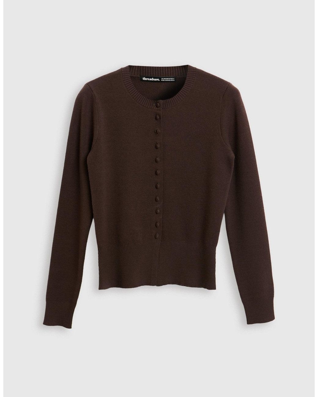 Threadbare Brown Crew Neck Compact Knitted Cardigan