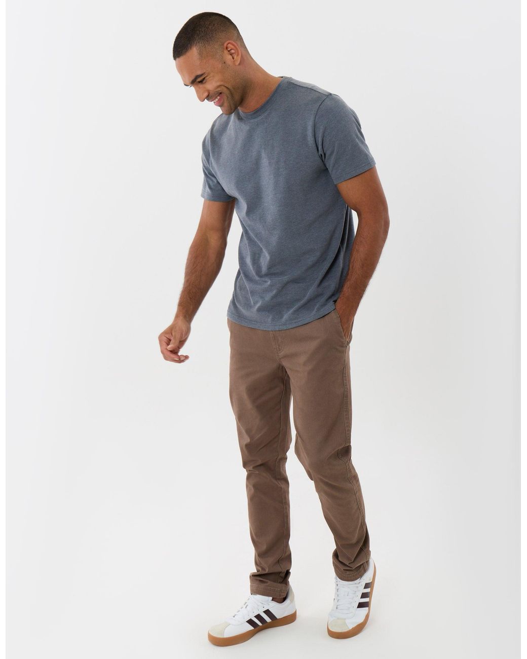 Threadbare Blue Peached Crew Neck T-Shirt for men