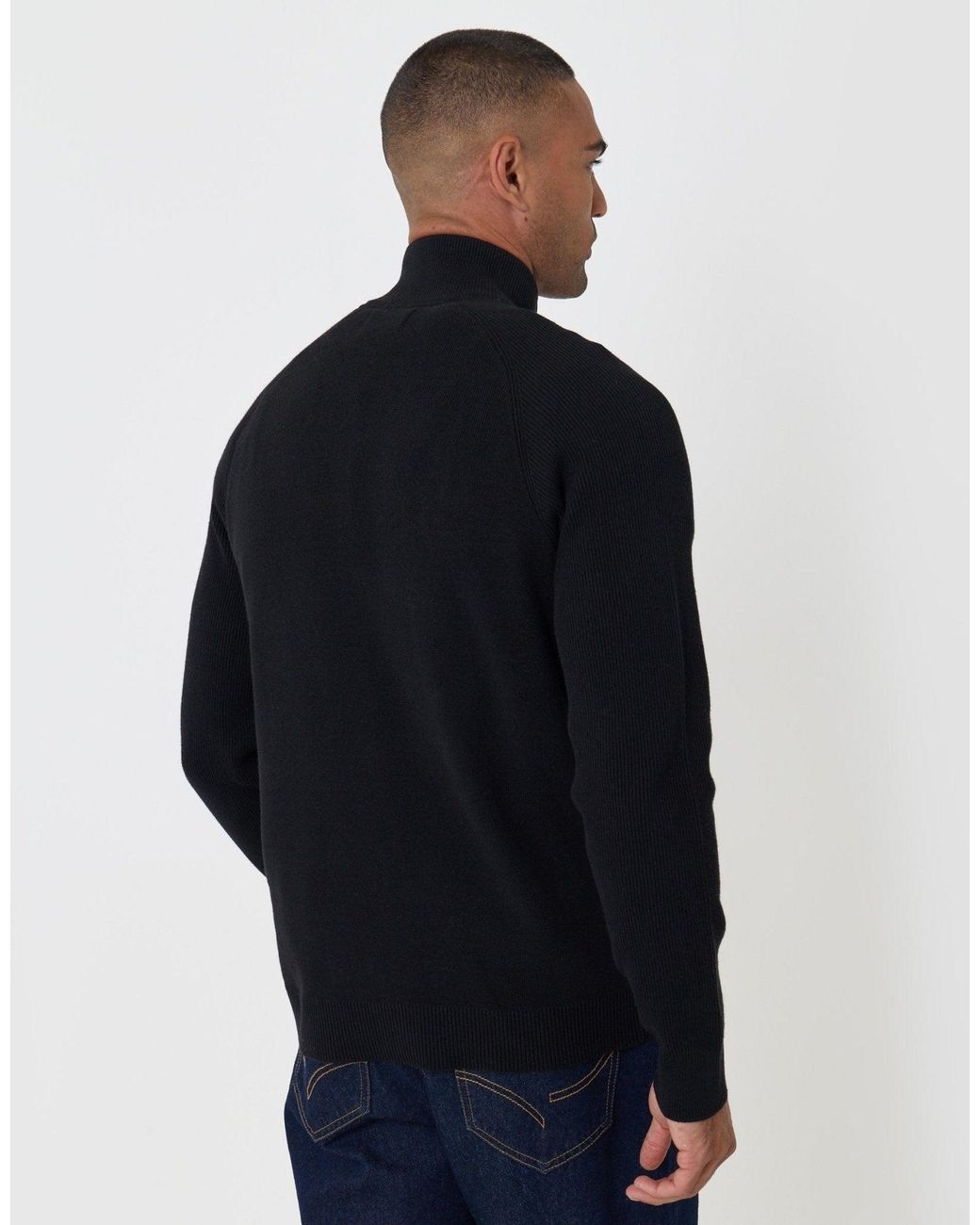 Threadbare Blue Knitted Zip Up Funnel Neck Cardigan for men
