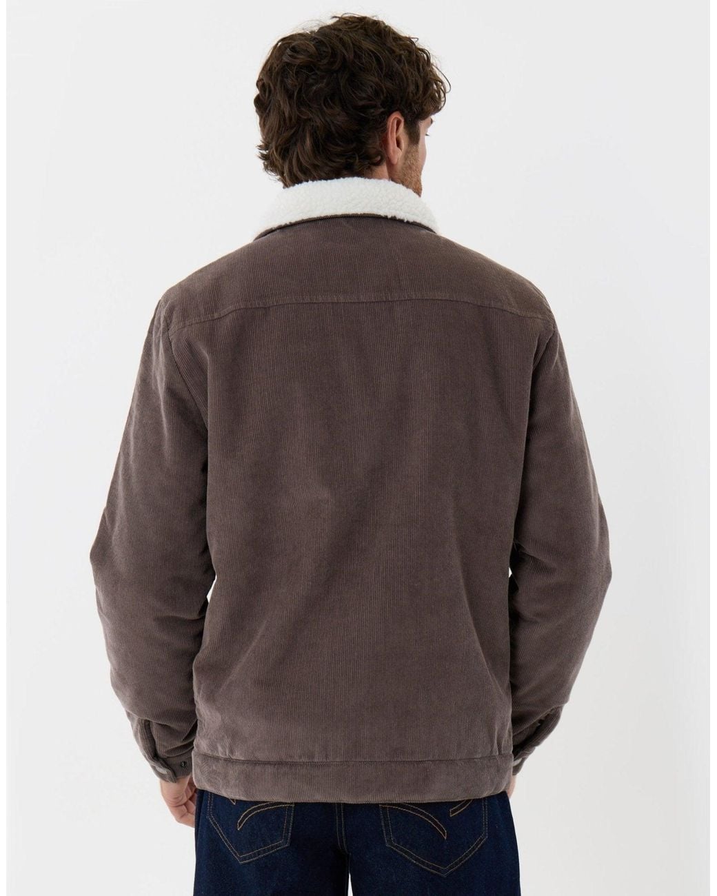 Threadbare Blue Corduroy Jacket With Sherpa Collar & Lining for men