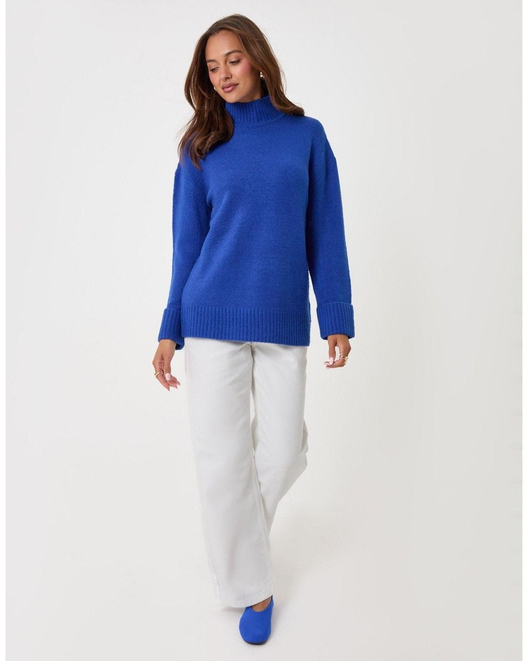 Threadbare Blue Relaxed Fit Funnel Neck Jumper