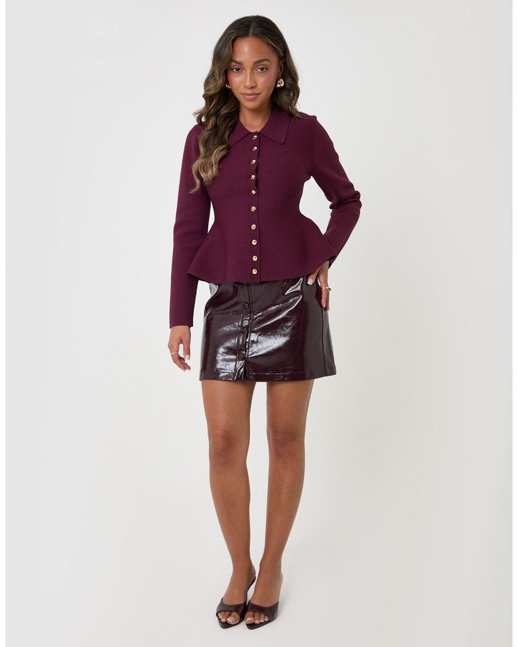 Threadbare Purple Compact Knit Peplum Cardigan