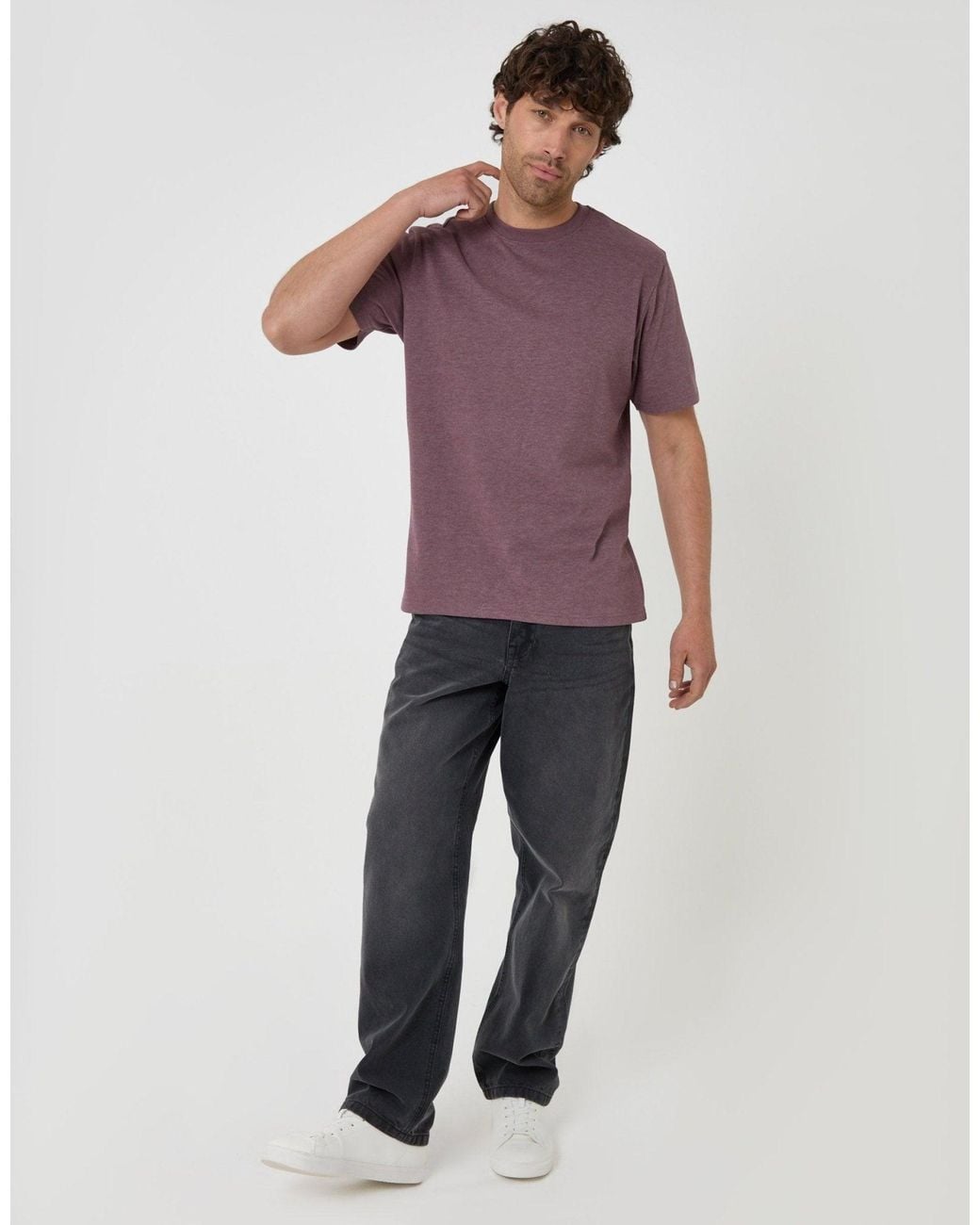 Threadbare Purple Peached Crew Neck T-Shirt for men