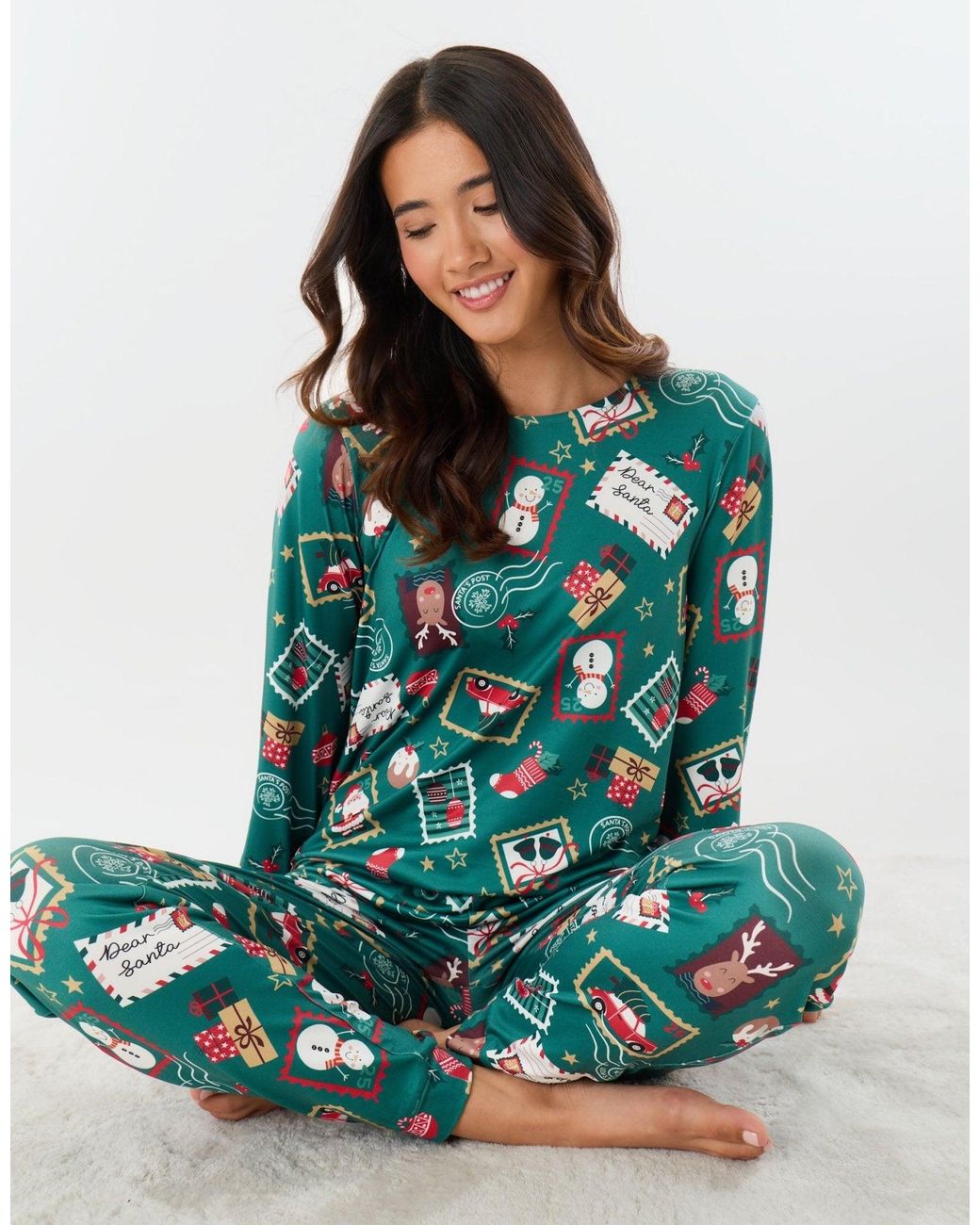 Threadbare Green Stamp Print Christmas Pyjama Set