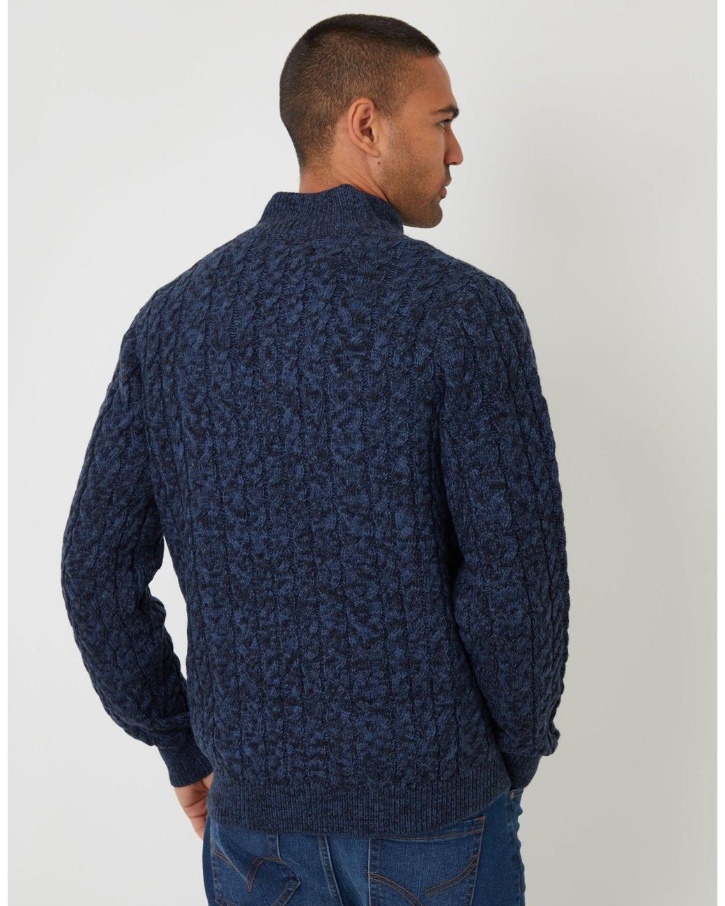Threadbare Blue Funnel Neck Cable Knit Jumper for men