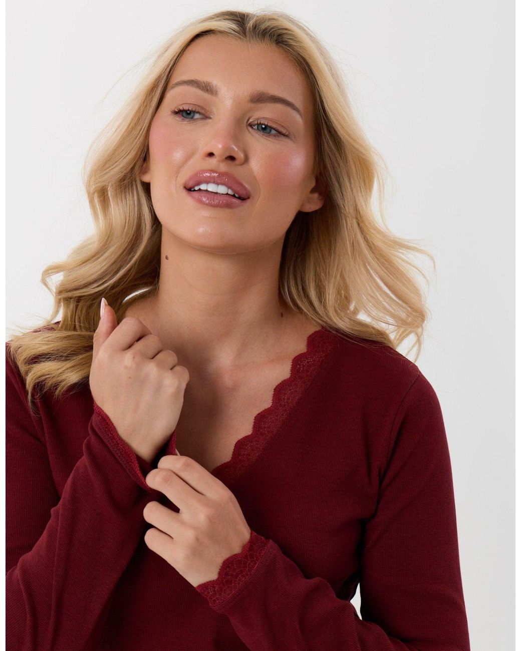 Threadbare Red V Neck Top & Flannel Bottoms Pyjama Set