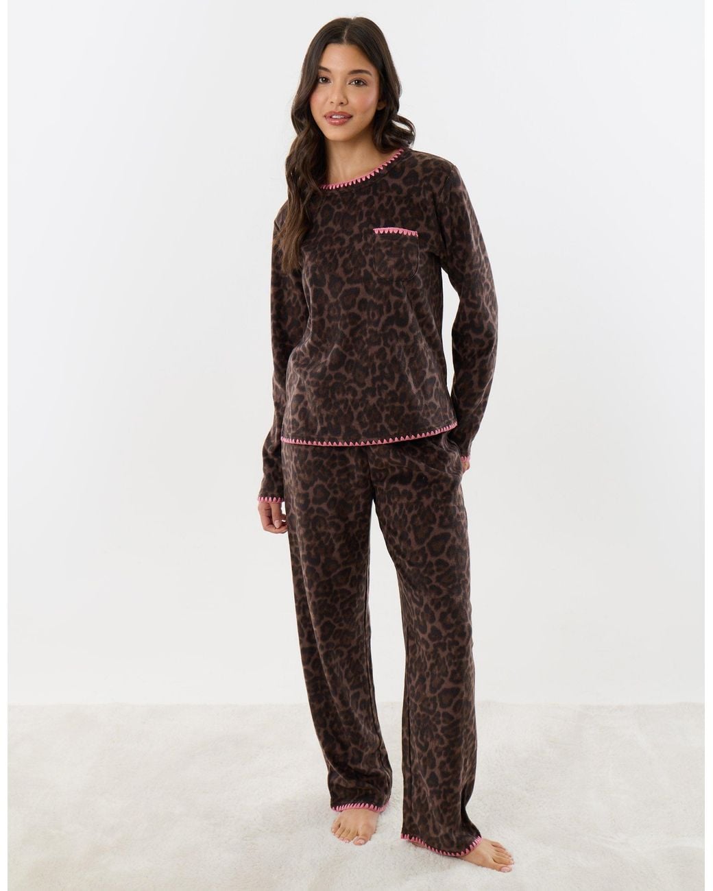 Threadbare Brown Micro Fleece Pyjama Set