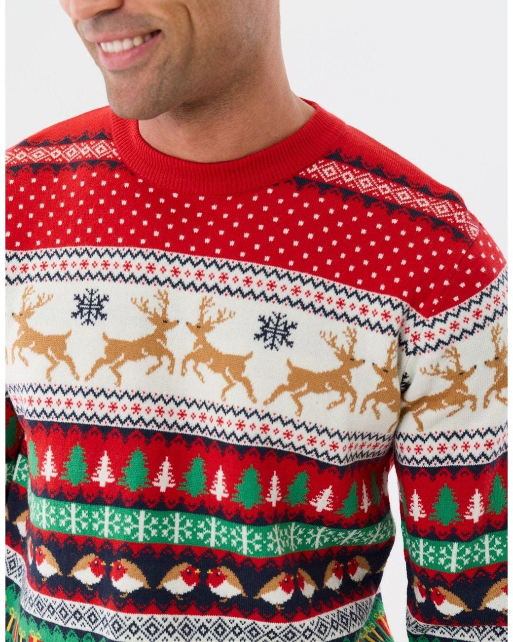 Threadbare Red Festive Fairisle Knitted Christmas Jumper for men