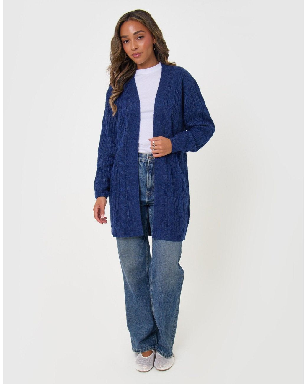 Threadbare Blue Cable Knit Cardigan