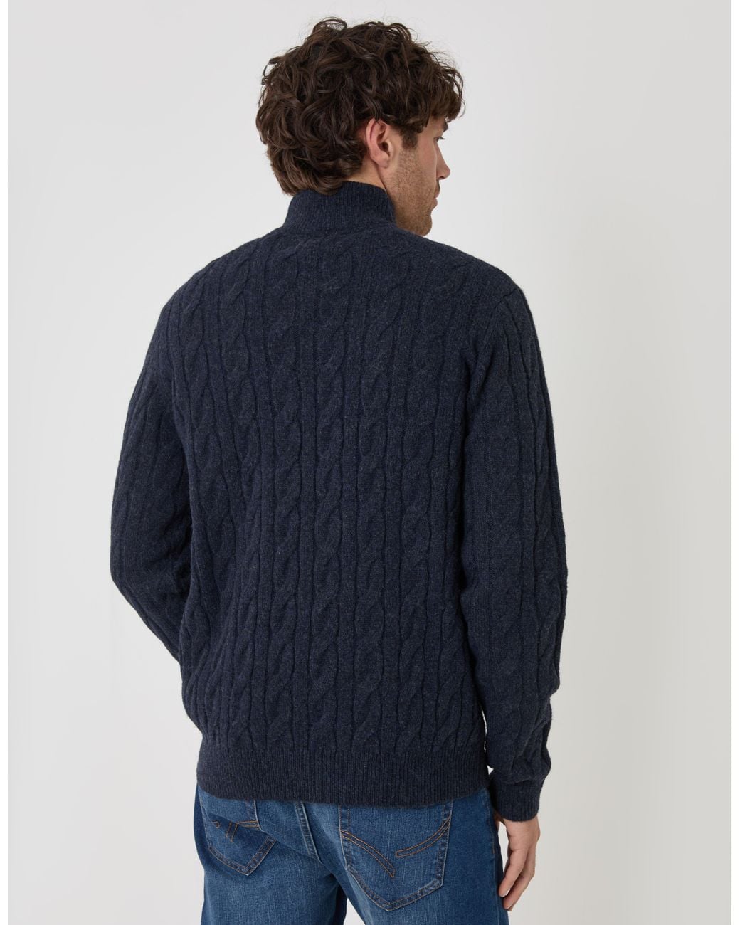 Threadbare Blue Cable Knit Quarter Zip Jumper for men