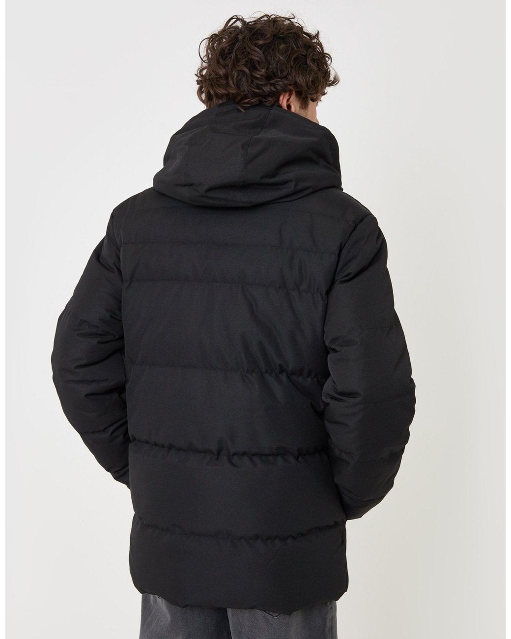 Threadbare Black Showerproof Hooded Puffer Coat With Borg Lined Hood for men