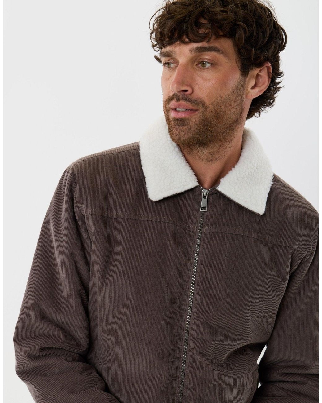 Threadbare Blue Corduroy Jacket With Sherpa Collar & Lining for men