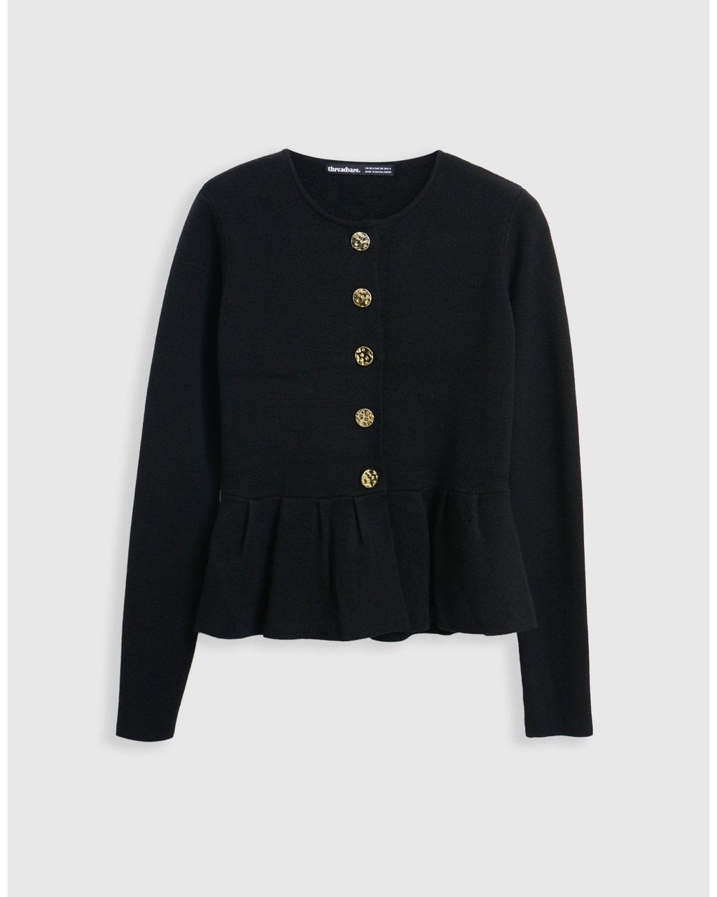 Threadbare Black Crew Neck Peplum Cardigan