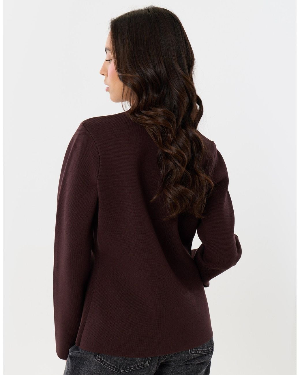 Threadbare Brown Curved Hem Mandarin Style Cardigan