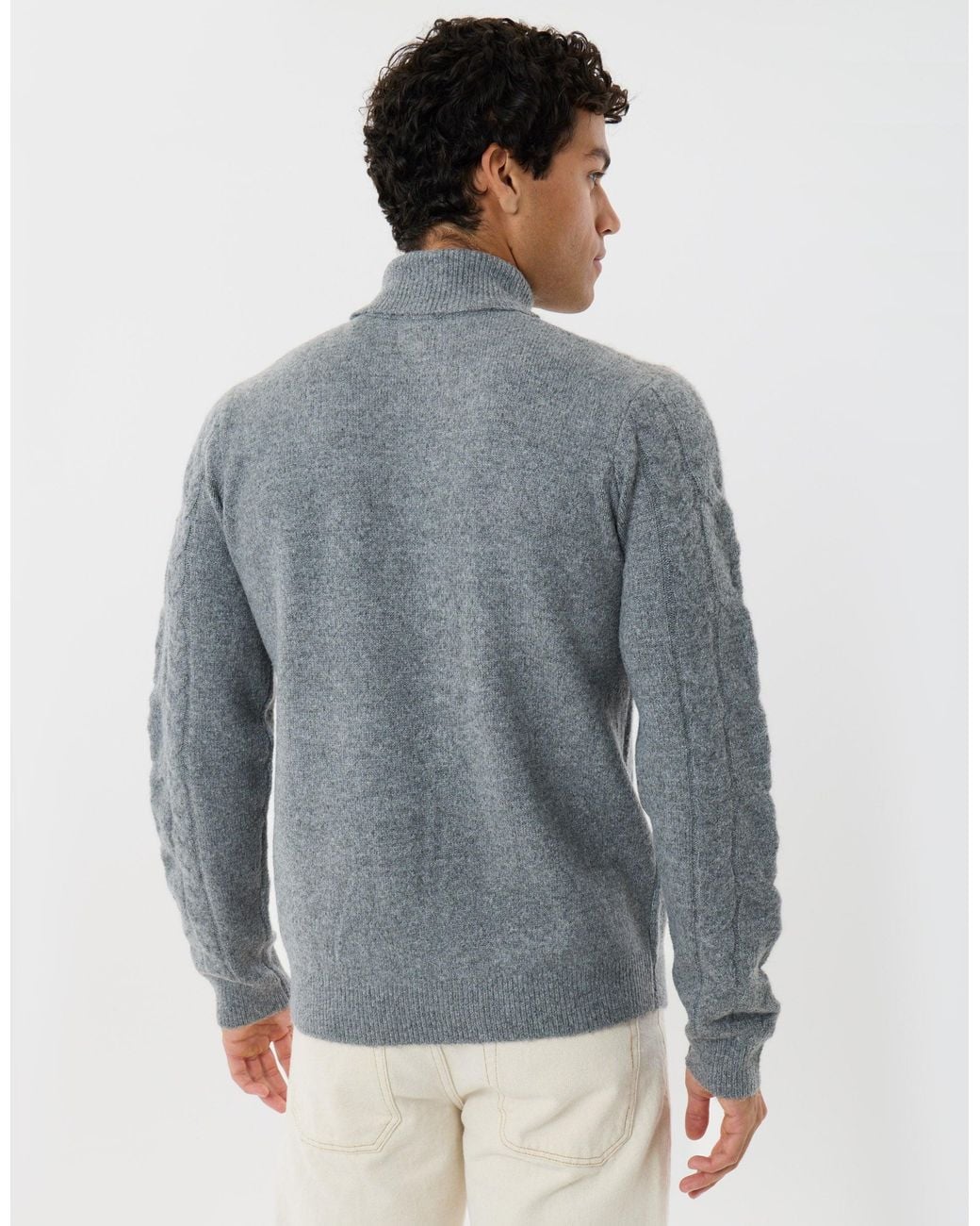 Threadbare Gray Cable Knit Roll Neck Jumper for men