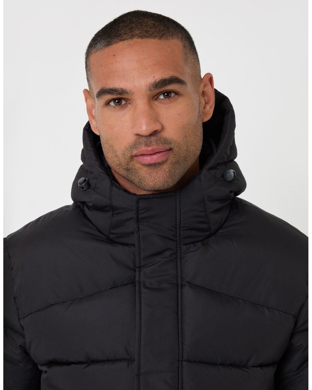 Threadbare Black The Staple Showerproof Puffer Coat for men
