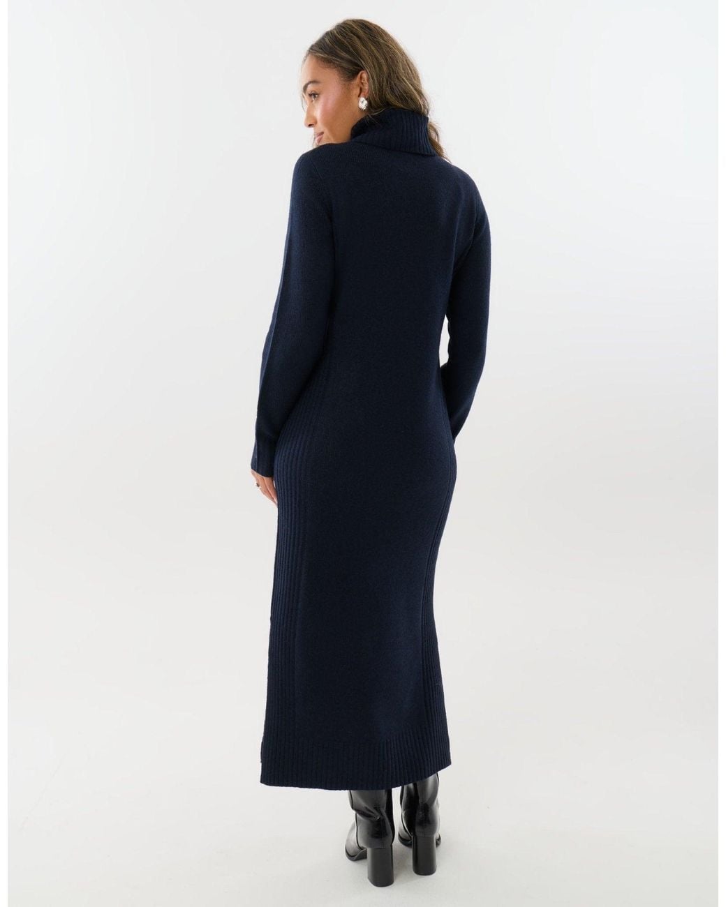 Threadbare Blue Turtle Neck Maxi Jumper Dress