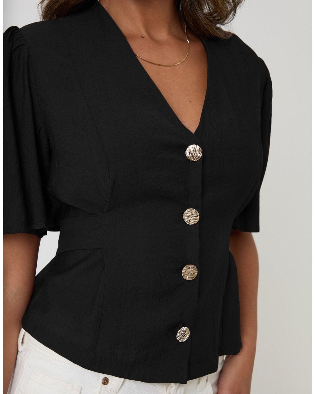 Threadbare Black Flutter Sleeves Top