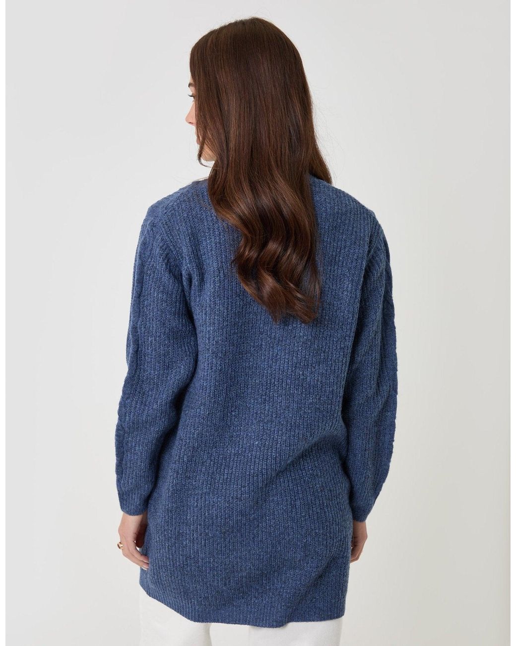 Threadbare Blue Cable Knit Open Cardigan