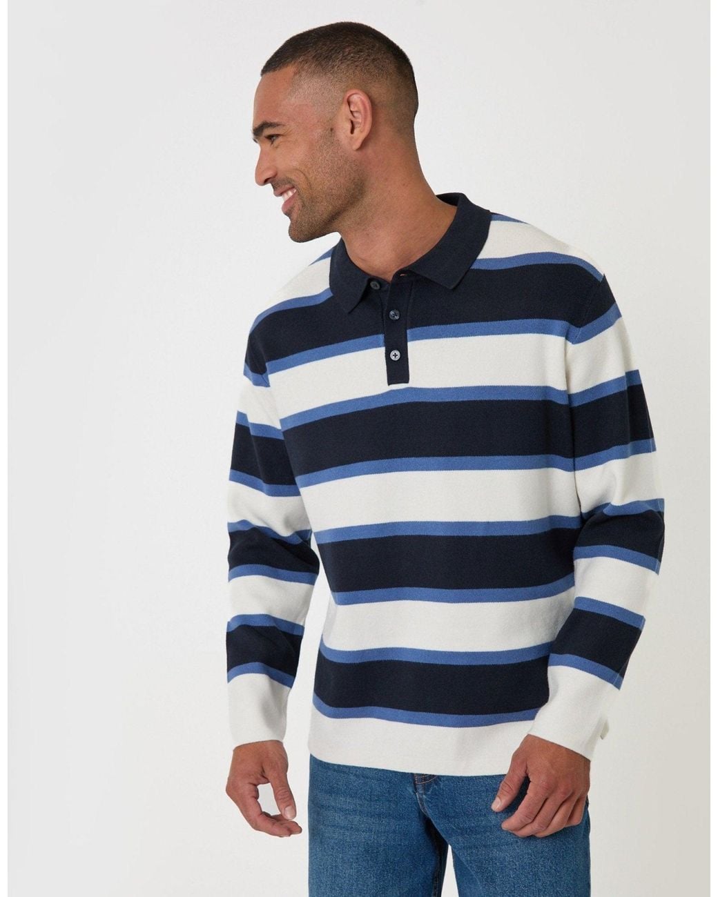 Threadbare Blue Relaxed Fit Knitted Rugby Polo for men