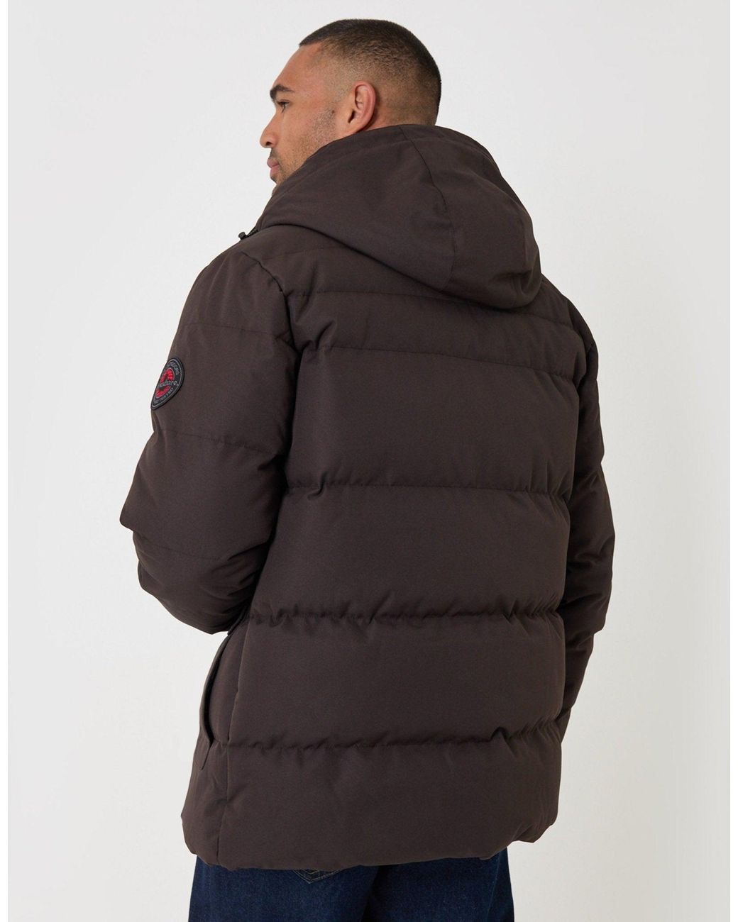 Threadbare Black Showerproof Hooded Puffer Coat With Borg Lined Hood for men