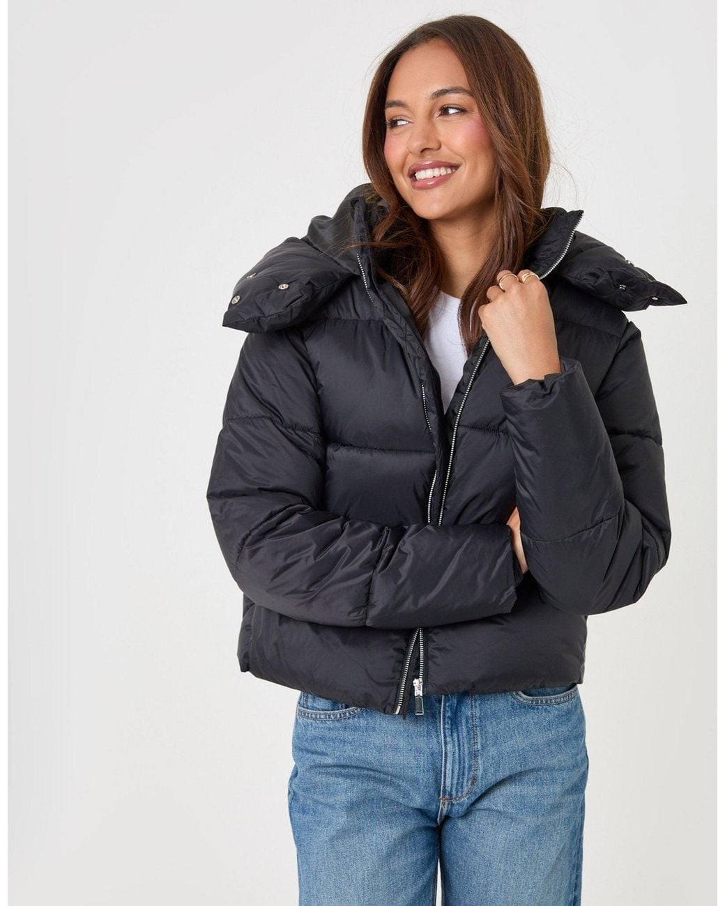 Threadbare Blue Petite Showerproof Funnel Neck Puffer Coat