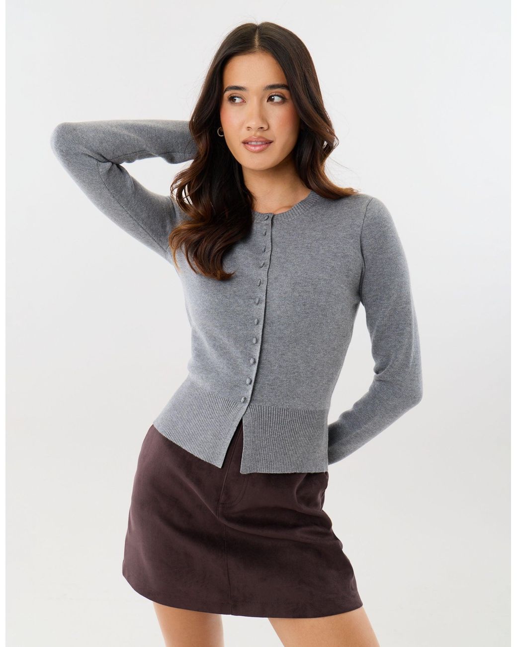 Threadbare Gray Crew Neck Knitted Cardigan