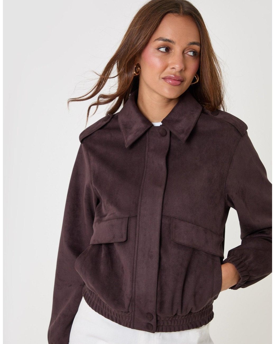 Threadbare Purple Faux Suede Collared Bomber Jacket