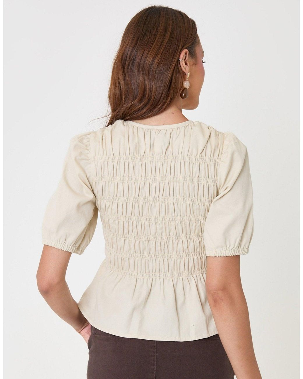 Threadbare Natural Denim Short Sleeve Smock Blouse