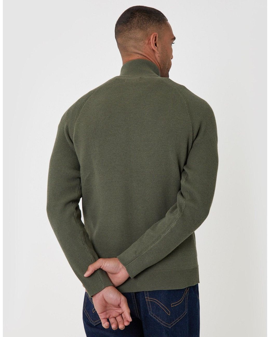 Threadbare Green Cotton Rich Funnel Neck Zip Through Sweatshirt for men