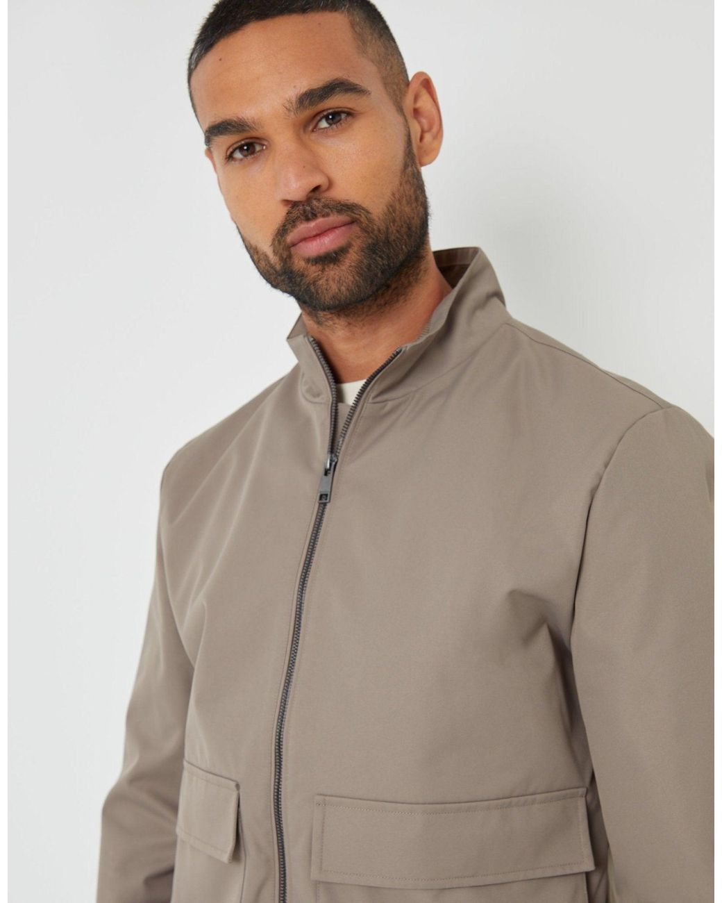 Threadbare Gray Patch Pocket Funnel Neck Harrington Style Jacket for men