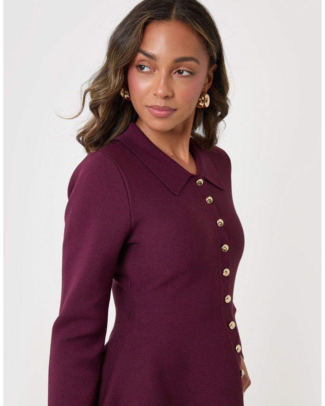 Threadbare Purple Compact Knit Peplum Cardigan